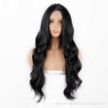 Cheap Long Afro Hot Sale For Women Water Wave Heat Resistant Wholesale Black Fiber Vendors Synthetic Lace Front Wig
